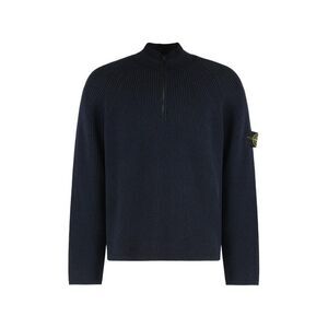 STONE ISLAND Half-Zip Ribbed Knit Sweater Men BLUE Sweaters & Cardigans